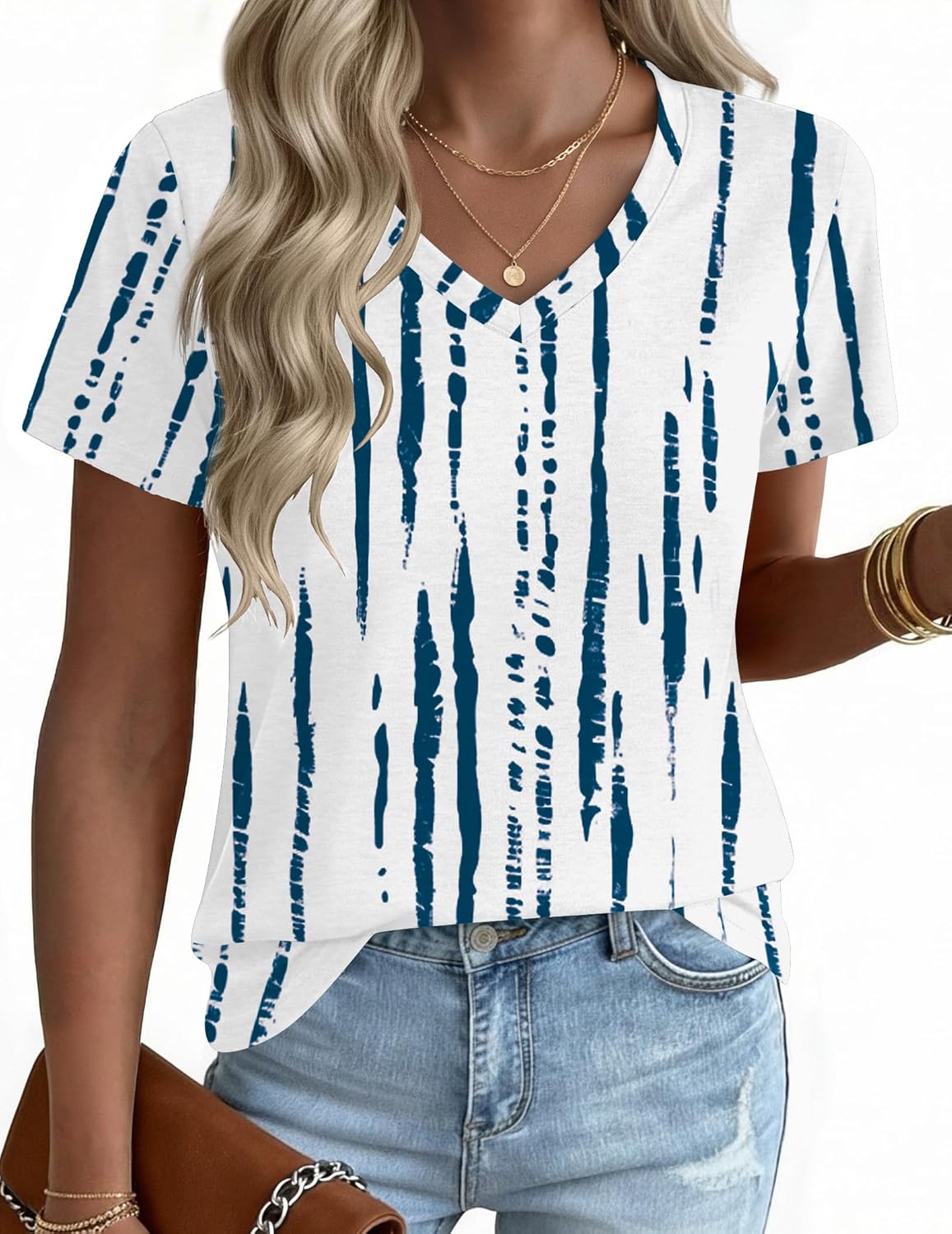 T-shirt Martina Femme – Col en V, Manches Courtes, Haut Casual Élégant Basique S-3XL