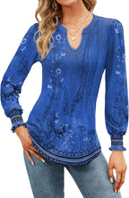 Francesca Blouse Femme – Col en V, Manches Bouffantes, Tunique Florale Décontractée