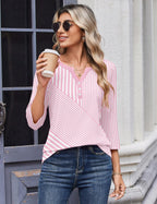 Elena Blouse Femme – Manches 3/4, Col Henley, Haut Casual Élégant pour le Travail