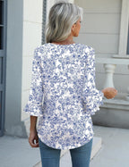 Alessia Túnica Mujer – Escote en V, Mangas 3/4, Dobladillo Curvo, Blusa Elegante Casual
