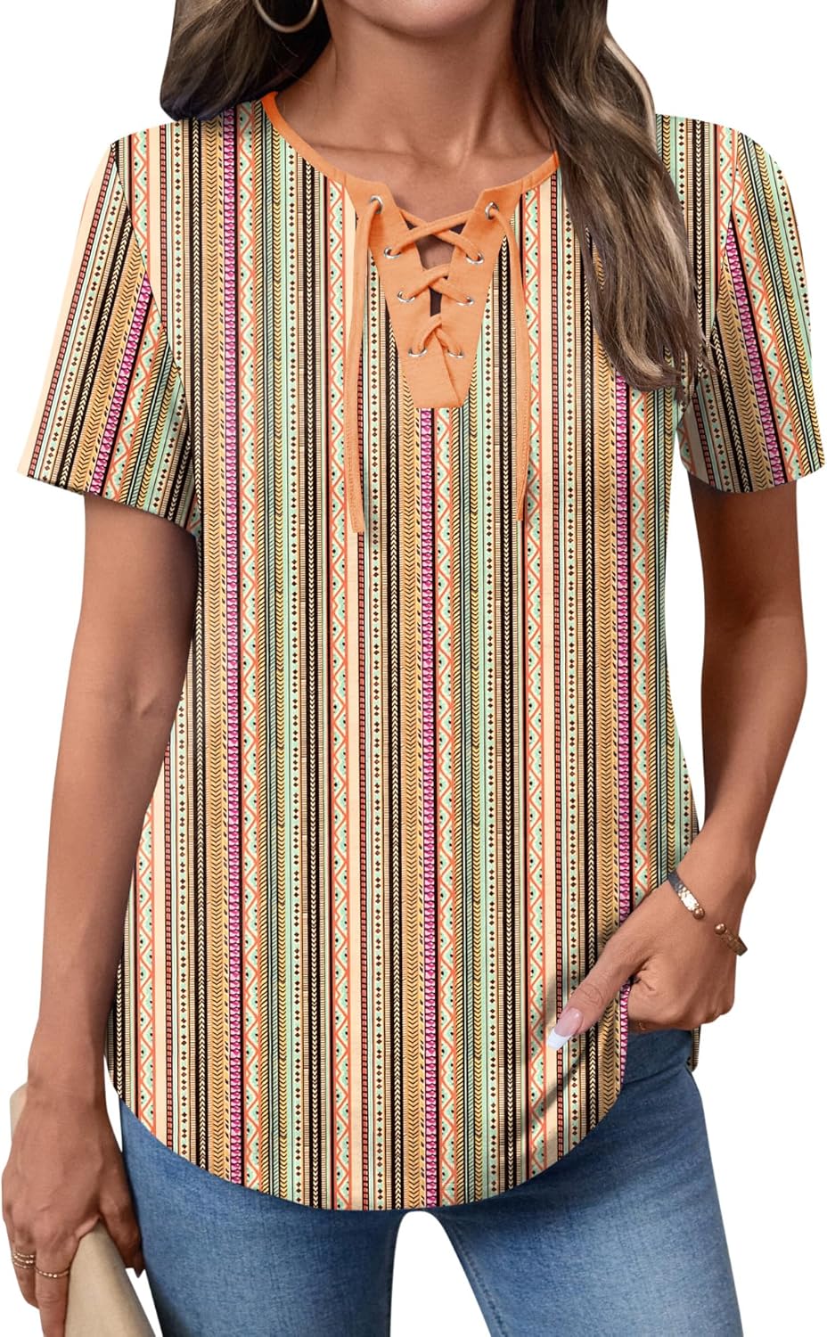 Giorgia Pull Femme – Col en V Croisé, Manches Courtes, Casual Élégant Estival