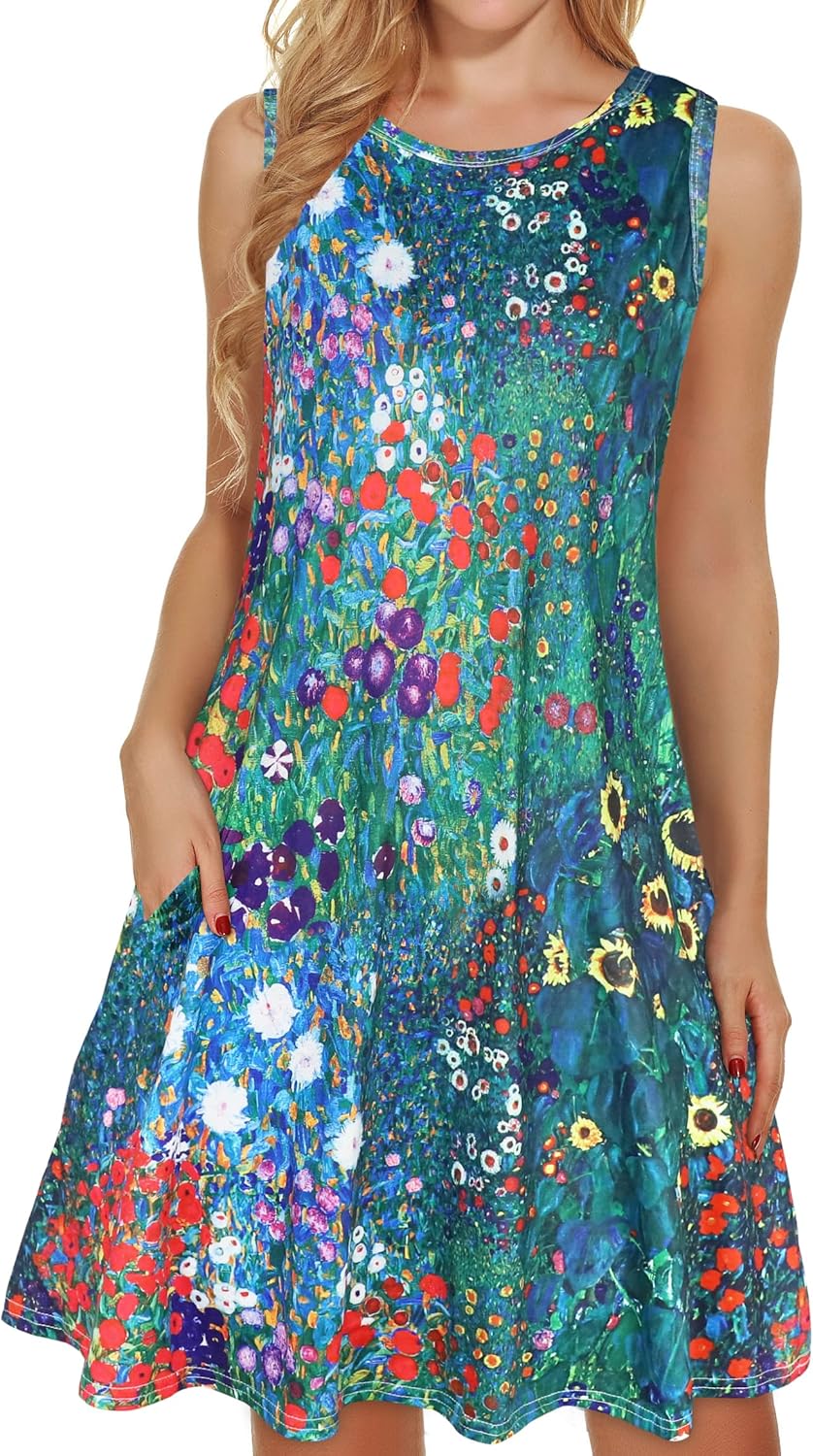 Vestido de Verano para Mujer Sara – Sin Mangas, Floral en Línea A, Bolsillos Casual