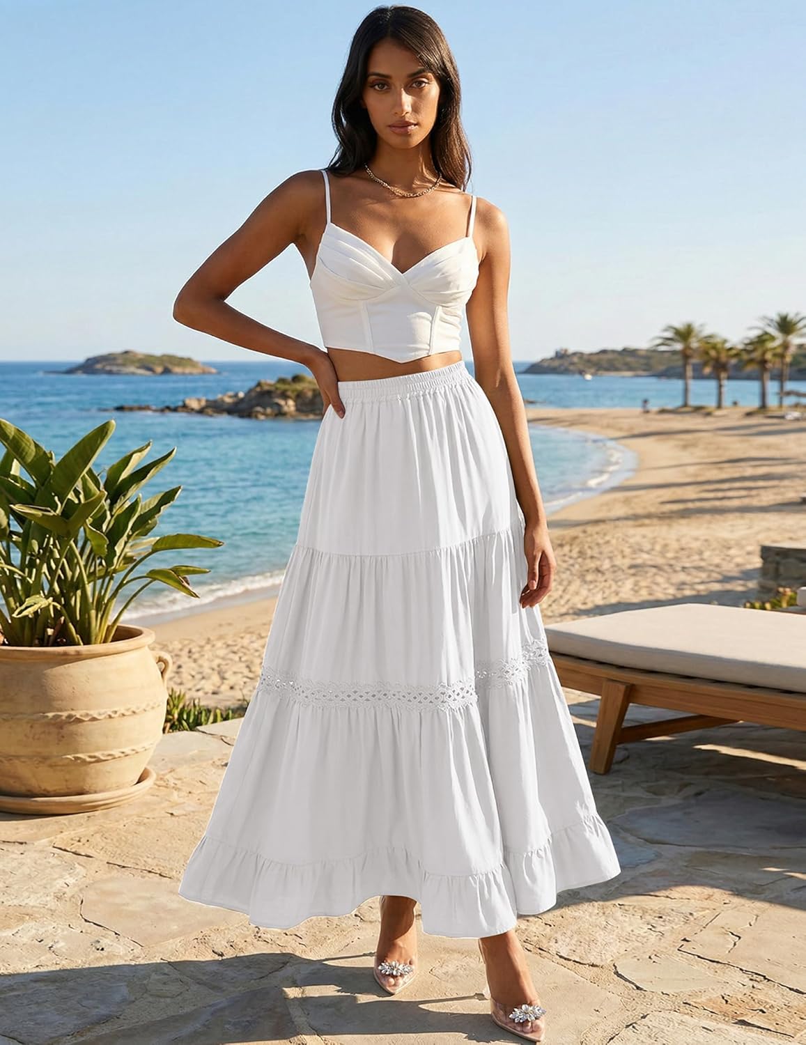 Falda Edith Gonna Maxi Donna Boho – Falda Larga de Algodón con Detalles en Encaje Crochet