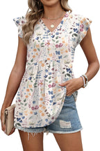 Valentina Blusa Mujer – Escote en V, Mangas con Volantes, Babydoll Fluido Casual Elegante