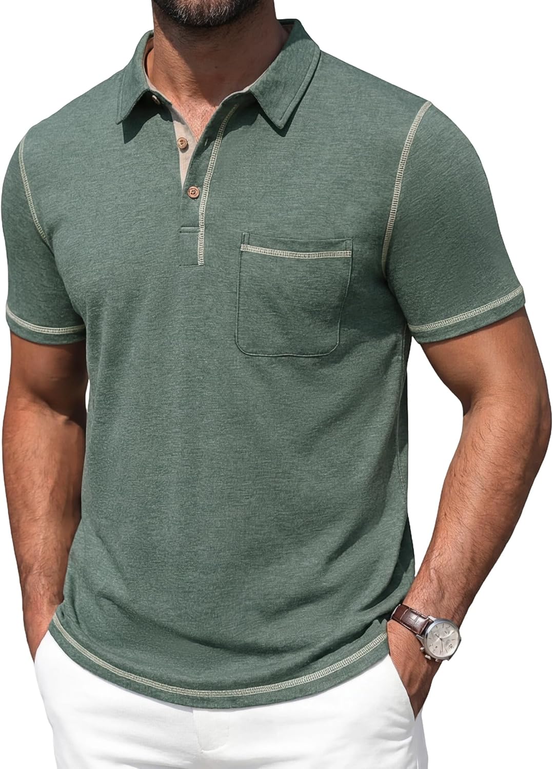 Polo homme Luciano avec poche – T-shirt d'été en coton léger pour golf et loisirs