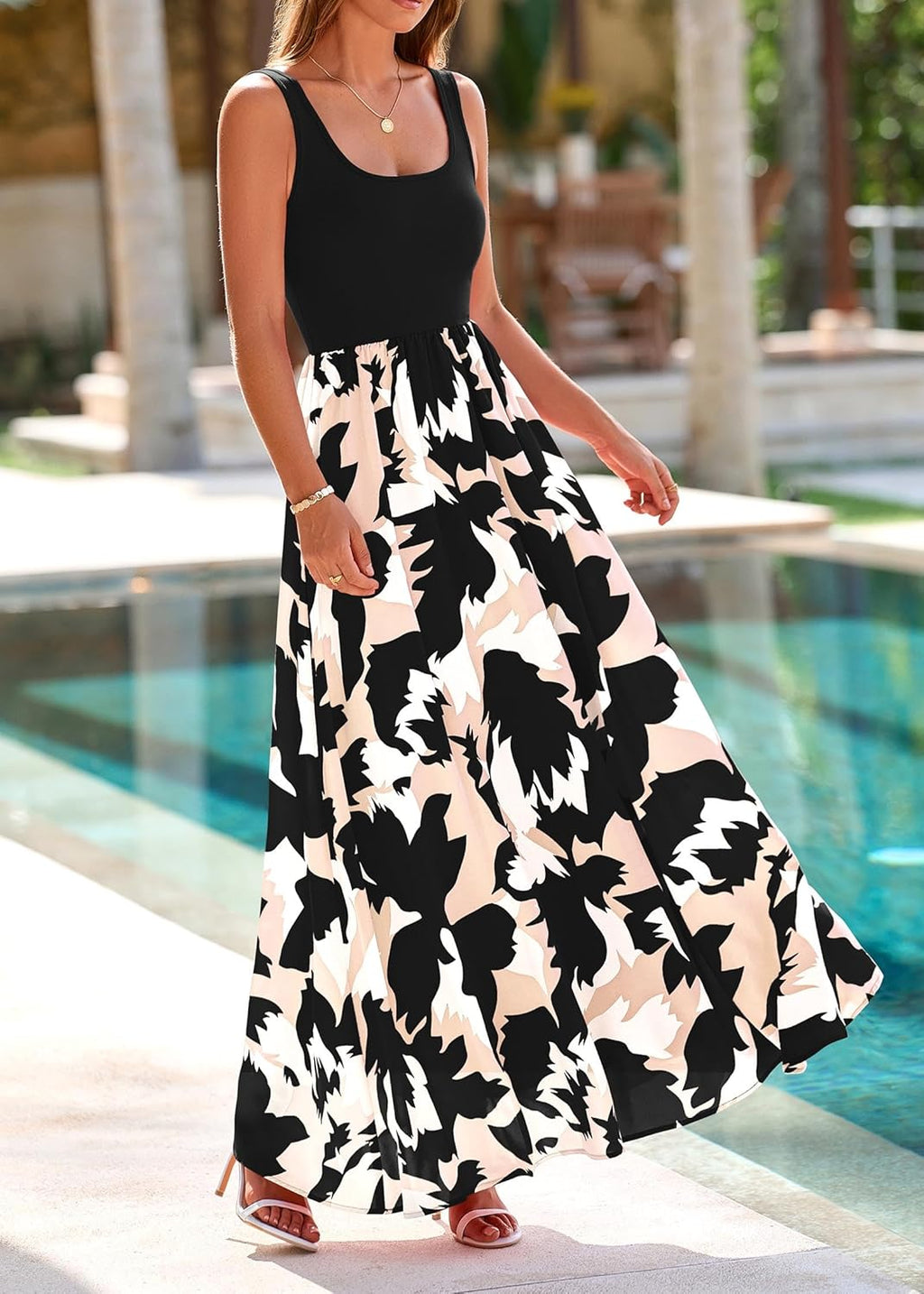 Giulia Robe Femme Maxi Florale – Col U, Sans Manches, Ligne A, Poches Estivale