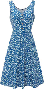 Melany Robe Femme Midi Florale – Col V, Sans Manches, Poches Été