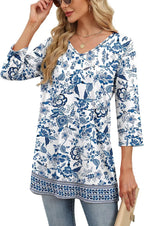 Blouse Elisa Femme – Col en V, Manches 3/4, Tunique Casual Élégante de Bureau