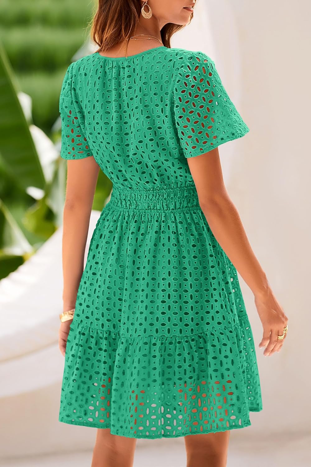 Giulia Robe d'été Femme – Dentelle Sangallo, Col en V, Mini A-Line Élégante