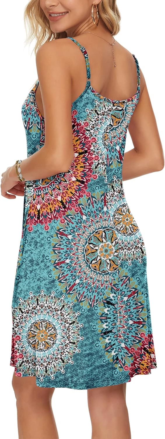 Robe d'été courte Luna pour femme – bretelles, décolleté en V, poches, robe décontractée chic