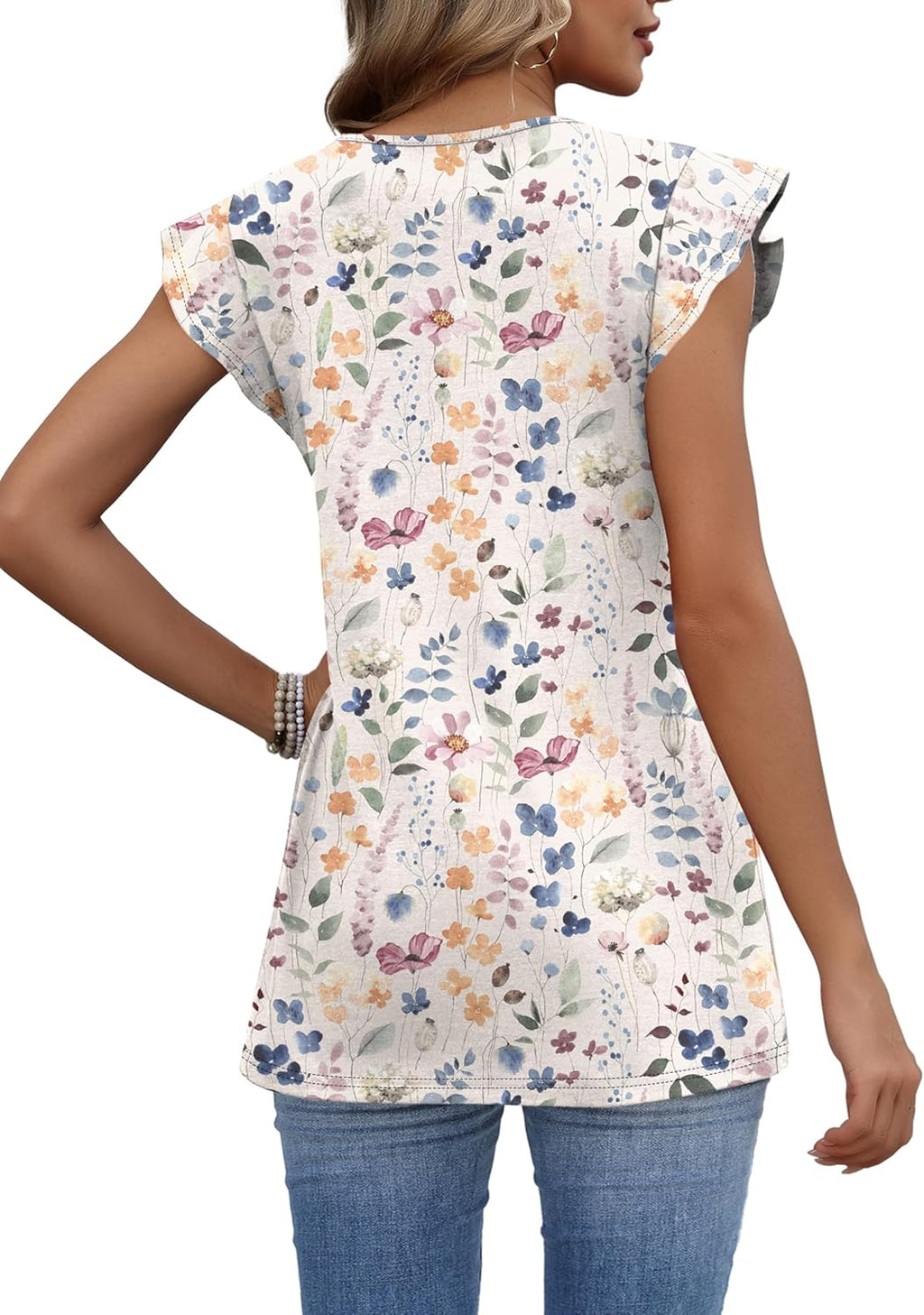 Valentina Blusa Mujer – Escote en V, Mangas con Volantes, Babydoll Fluido Casual Elegante