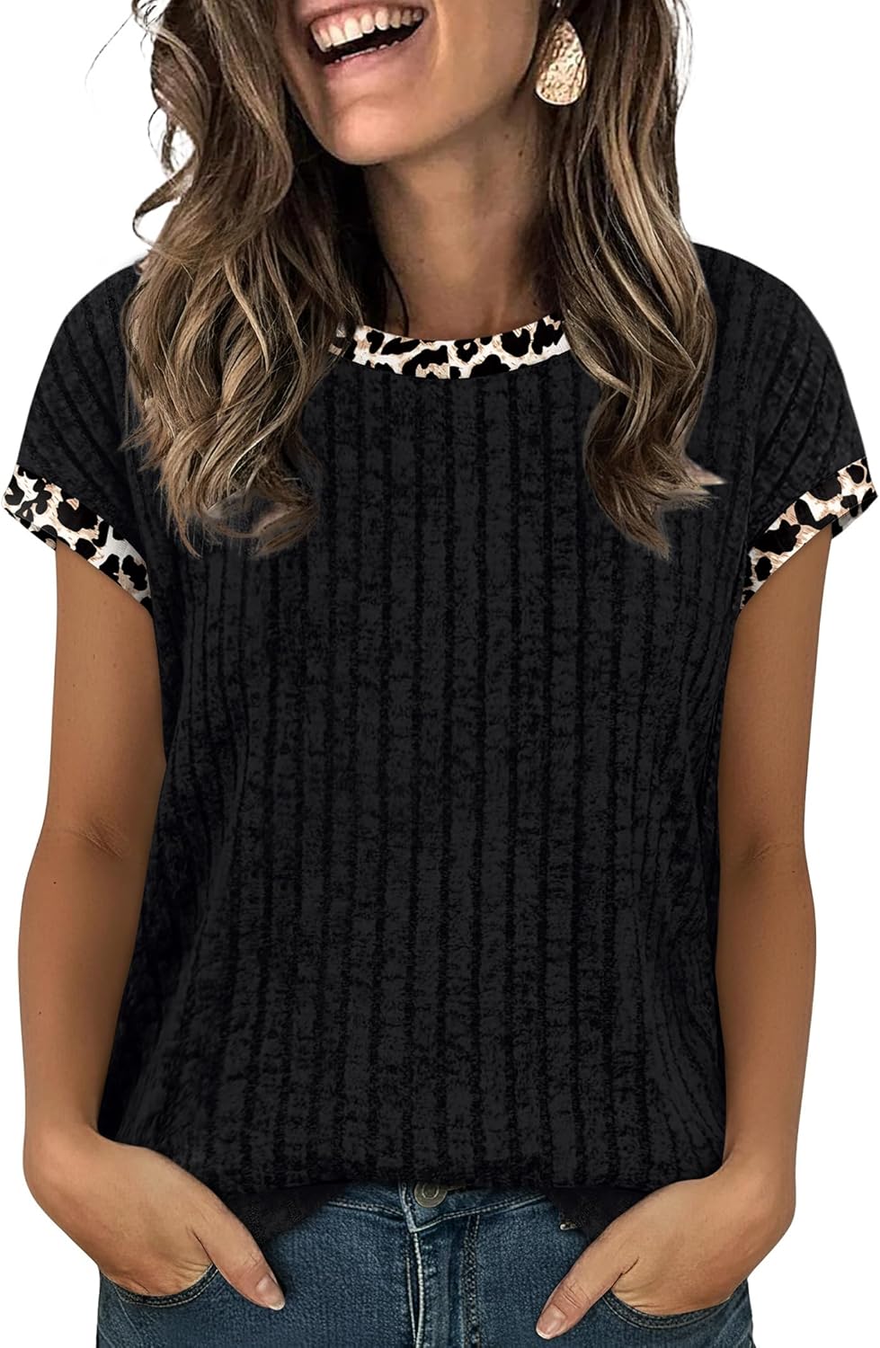 Giulia Maglia Donna – Color Block, Maniche Corte, Tunica Casual Elegante Loose Fit