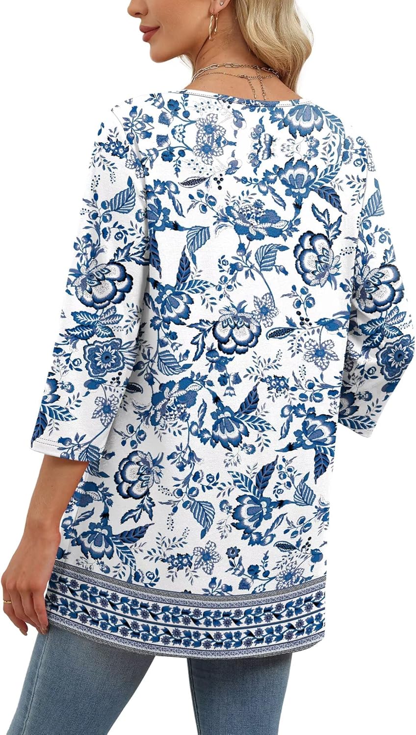 Blouse Elisa Femme – Col en V, Manches 3/4, Tunique Casual Élégante de Bureau