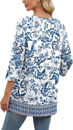 Blouse Elisa Femme – Col en V, Manches 3/4, Tunique Casual Élégante de Bureau