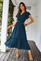 Valentina Robe Bohème pour Femme – Robe Maxi Fleurie avec Col en V et Ceinture