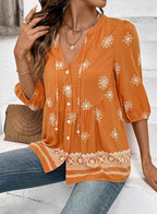 Serena Blouse Femme – Floral Bohème, Col en V, Peplum Babydoll, Chic Décontracté