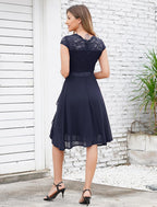 Élodie Abito Cocktail Donna – Vestito Elegante in Pizzo con Gonna in Chiffon