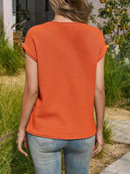 Alessia Suéter Mujer Punto Waffle – Mangas Cortas, Cuello Redondo, Casual Oversize