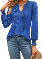 Francesca Blouse Femme – Col en V, Manches Bouffantes, Tunique Florale Décontractée