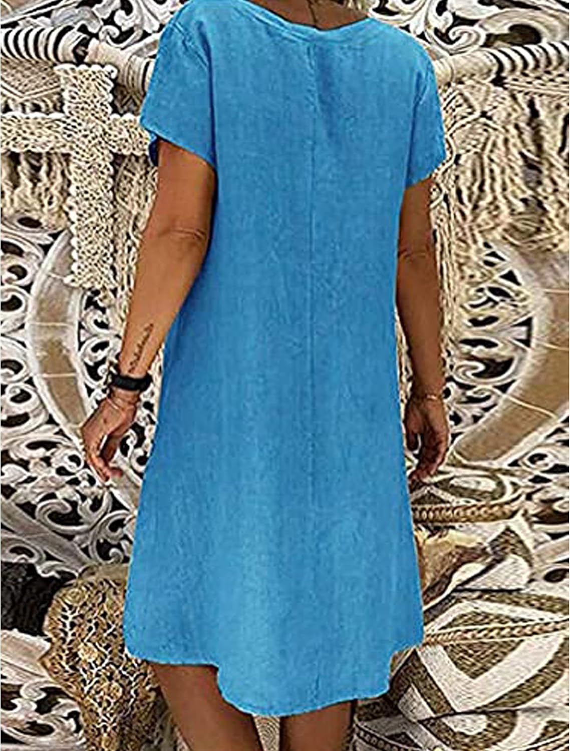 Martina Robe Longue d'Été pour Femme – Robe Décontractée en Lin avec Col en V Oversize