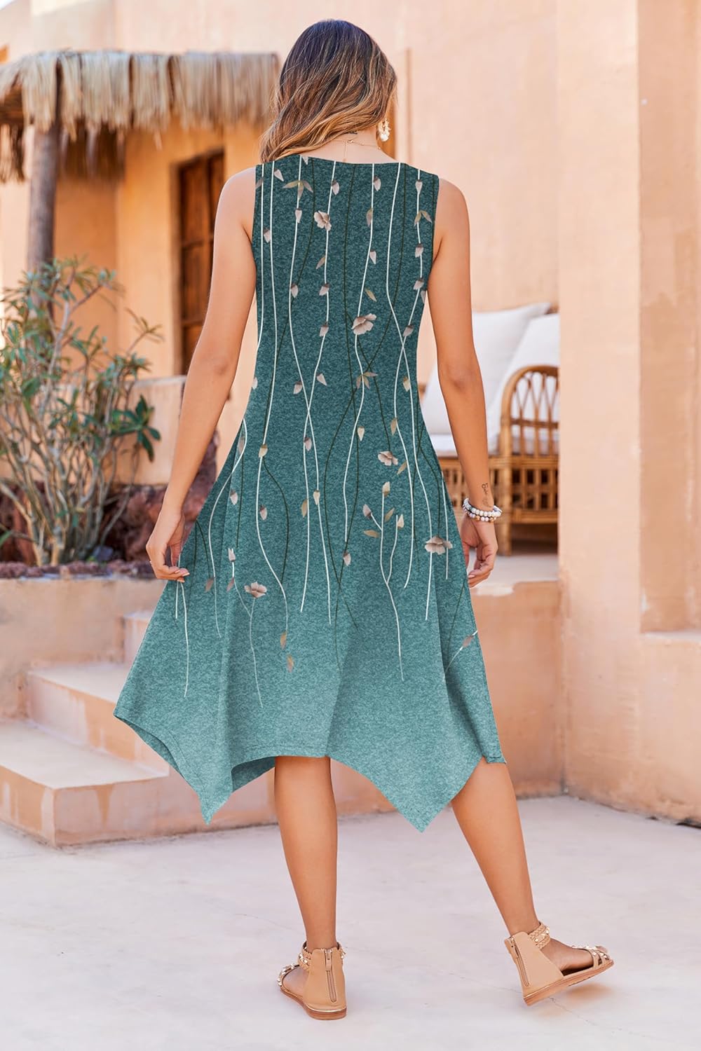 Robe midi bohème pour femme Mara – Florale, ourlet asymétrique, poches d'été