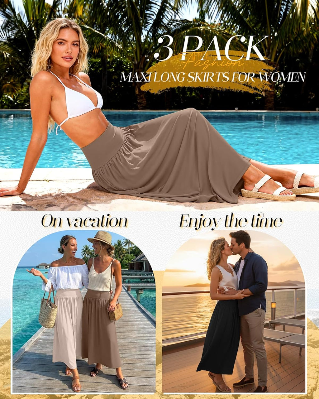 Ensemble Martina 3 Jupes Maxi Femme – Jupes Longues Plissées Taille Haute avec Poches