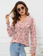 Beatrice Blusa Mujer – Escote en V, Mangas Largas Abullonadas, Túnica Elegante Casual