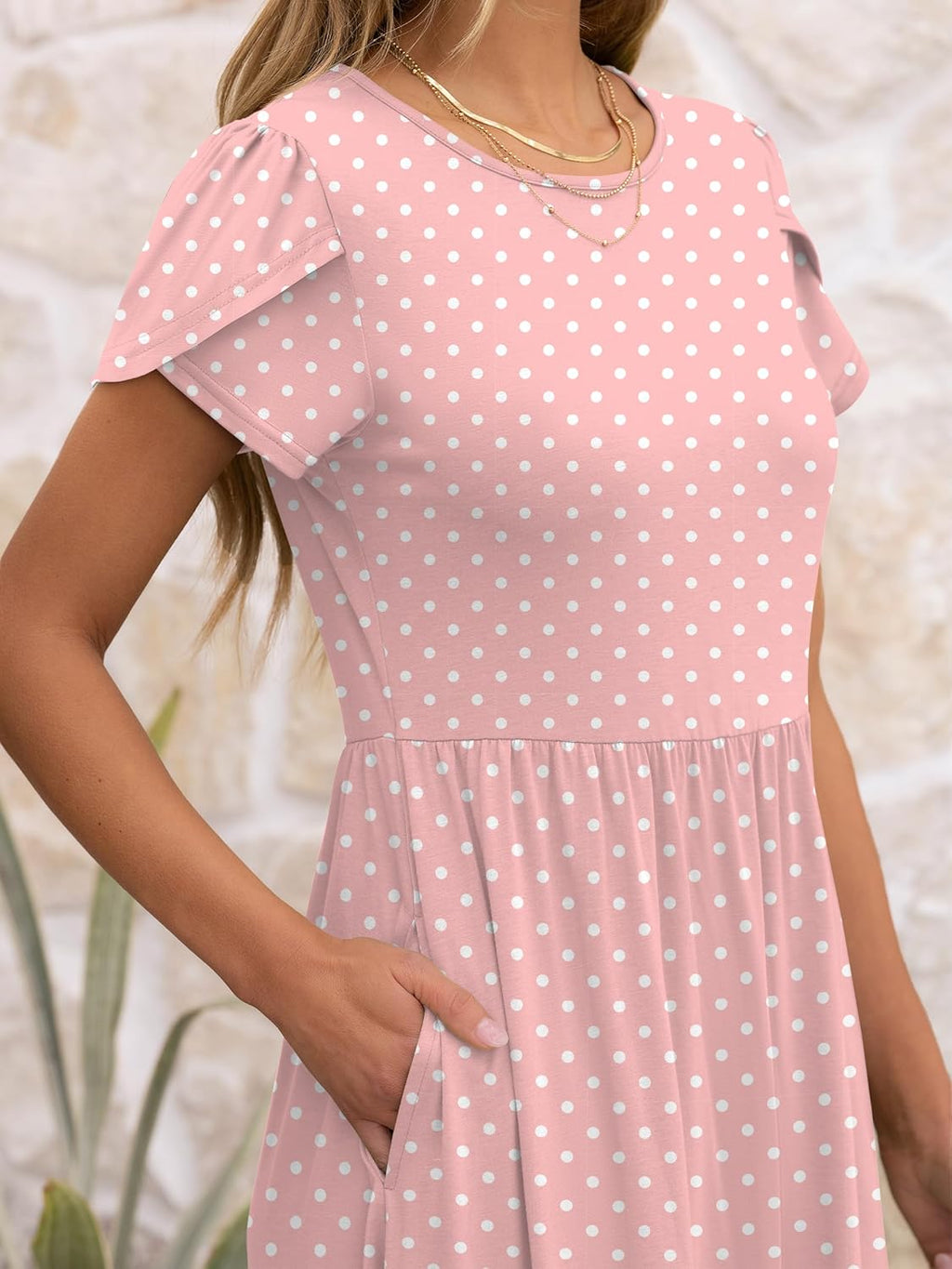 Robe midi florale Elisa pour femme – manches courtes, col rond, coupe trapèze avec poches