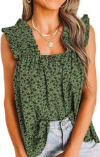 Bianca Canotta Donna – Top Floreale Boho, Spalline Arricciate, Senza Maniche