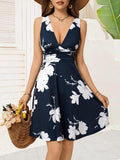 Marriane Robe Femme Florale – Col en V Profond, Sans Manches, Poches Été
