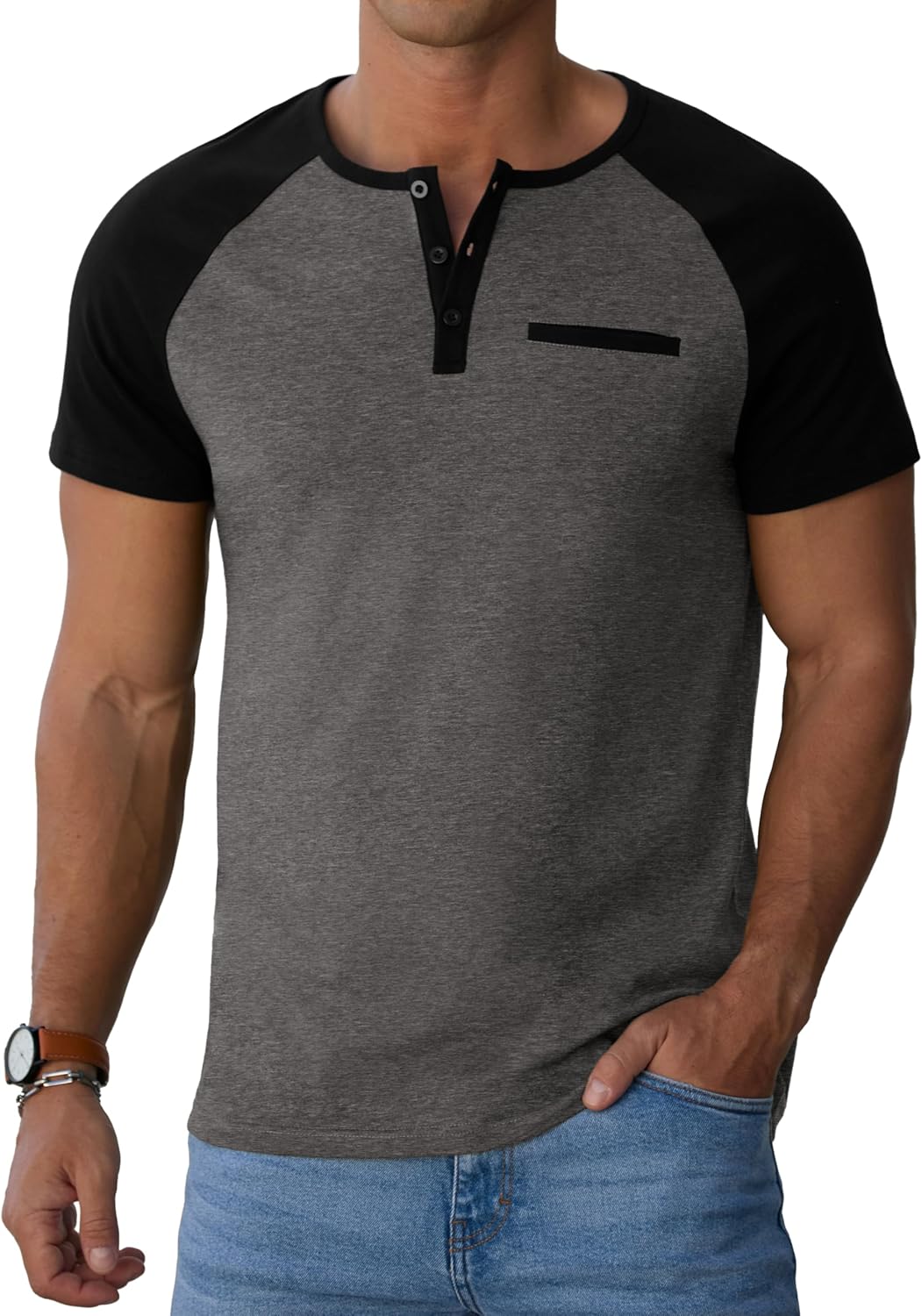 Camiseta Henley para Hombre Marco – Camiseta de Algodón con Botones y Bolsillo