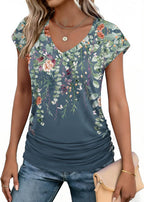 Top Alessia Femme – Col en V, Drapé Latéral, T-shirt Casual Élégant