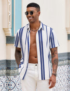 Camisa de hombre a rayas – Camisa de verano texturizada de manga corta
