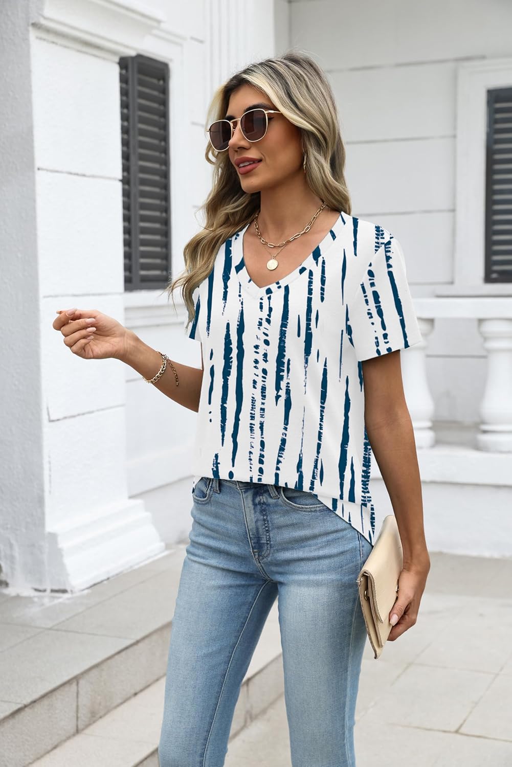 T-shirt Martina Femme – Col en V, Manches Courtes, Haut Casual Élégant Basique S-3XL