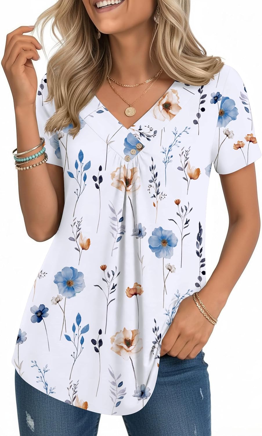 Valentina Blouse Femme – Col en V Croisé, Top Plissé Décontracté Élégant