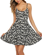 Luna Robe Femme Mini Florale – Bretelles Col V, Robe d'Été A-Ligne