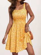 Macy Robe Femme Florale Midi – Encolure Carrée, Coupe Évasée, Poches Été