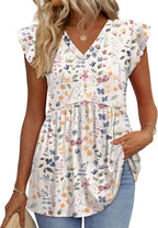 Valentina Blusa Mujer – Escote en V, Mangas con Volantes, Babydoll Fluido Casual Elegante
