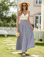 Emma jupe maxi femme à carreaux – jupe longue vintage taille haute avec poches