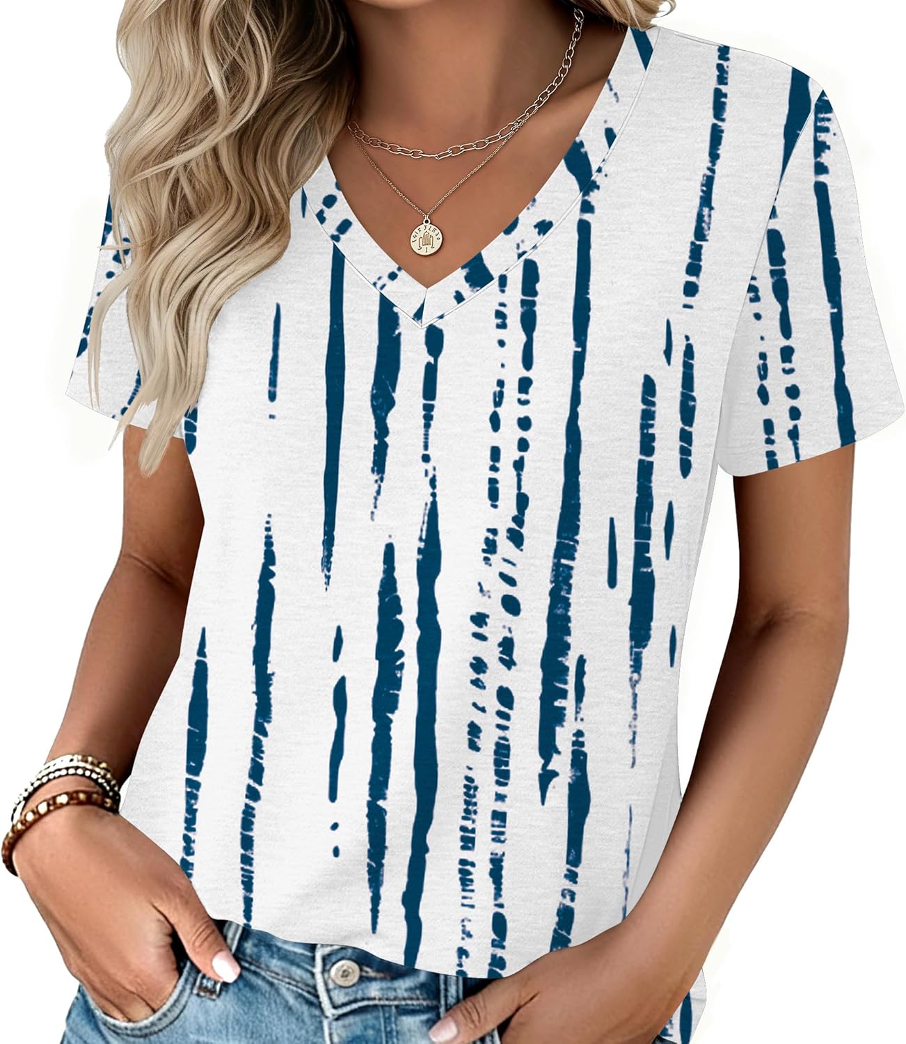 T-shirt Martina Femme – Col en V, Manches Courtes, Haut Casual Élégant Basique S-3XL