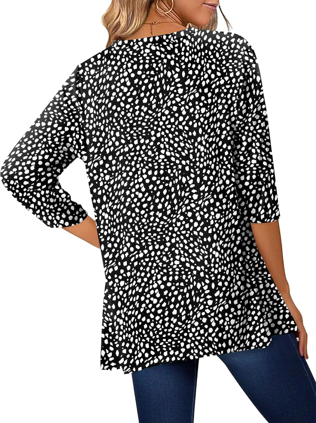 Tunique Elena Femme – Manches 3/4, Longue, Col Rond, Coupe Ample Décontractée Élégante