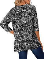 Tunique Elena Femme – Manches 3/4, Longue, Col Rond, Coupe Ample Décontractée Élégante