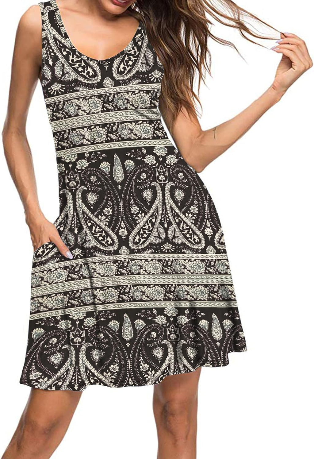 Scarlet Vestido de Verano para Mujer – Vestido Mini Bohemio con Bolsillos y Escote en V