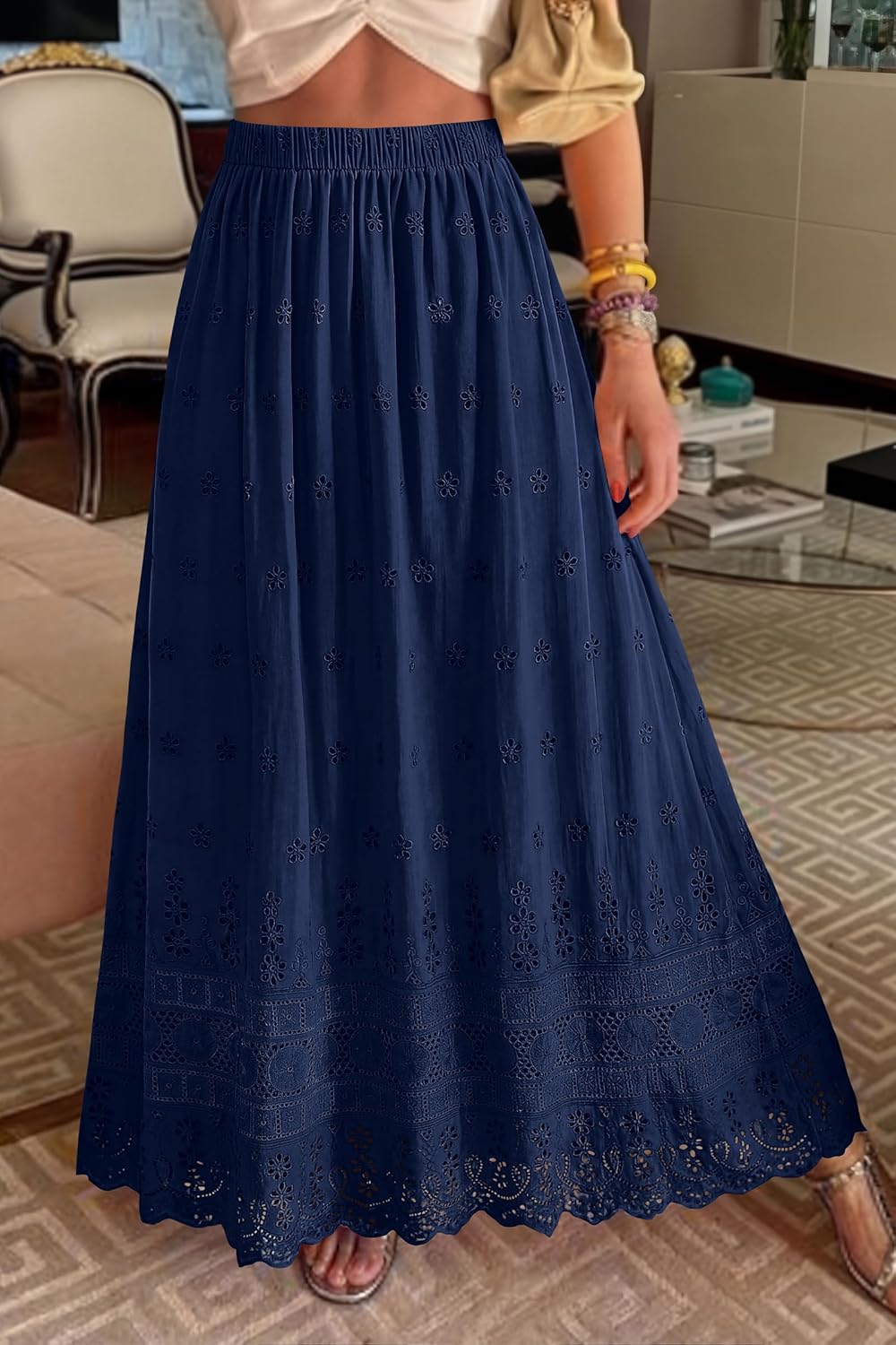 Gonna Dowerme Donna – Gonna Maxi Boho in Cotone con Ricami Sangallo