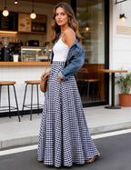 Emma jupe maxi femme à carreaux – jupe longue vintage taille haute avec poches