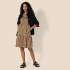Clara Robe Femme Coton Midi – Robe T-Shirt Col Rond Manches Courtes Coupe A-Line
