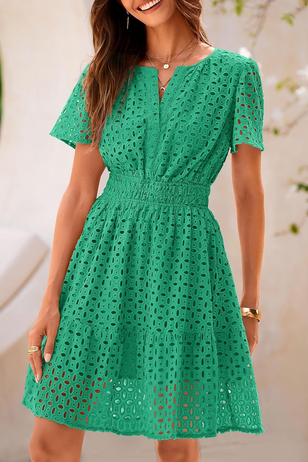 Giulia Robe d'été Femme – Dentelle Sangallo, Col en V, Mini A-Line Élégante