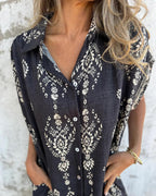 Serenity Robe Chemise Femme Bsubseach – Robe d'été Florale en Lin avec Boutons et Poches