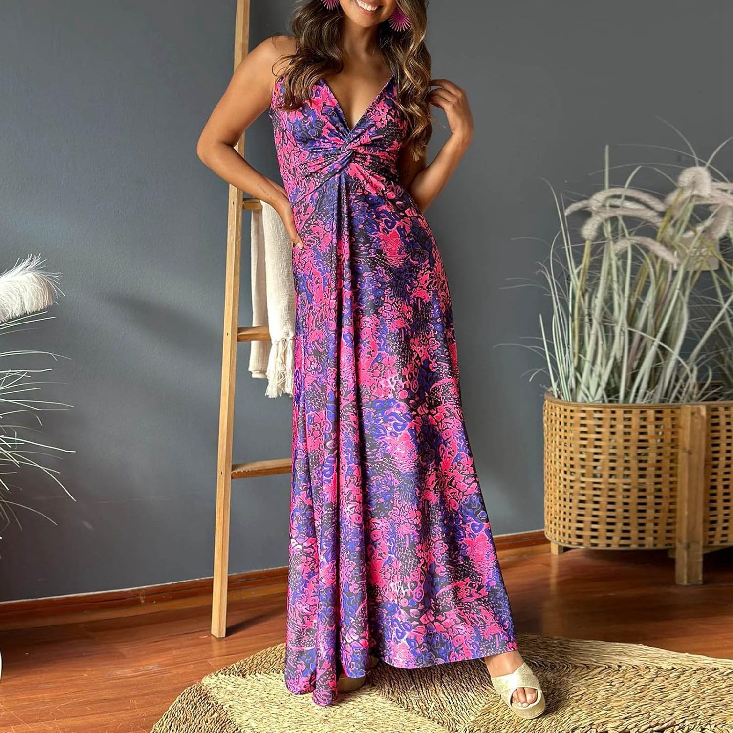 Giulia Robe Femme – Robe d'Été Mini, Col V, Décontractée Florale Plage