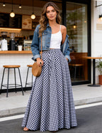 Emma jupe maxi femme à carreaux – jupe longue vintage taille haute avec poches